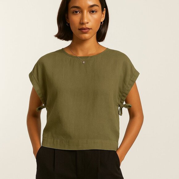 Everlane Tops - Everlane Linen Side Tie Top Olive Green Minimalist Capsule Wardrobe S
